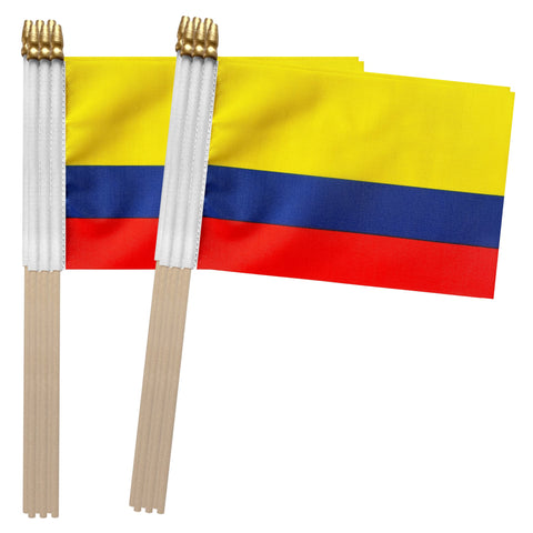 TSMD Colombia flag 5.5x8.2-inch on a sturdy wood stick, ideal for events and parades.