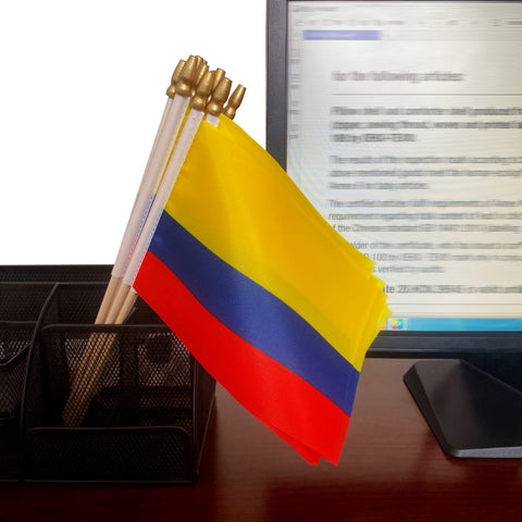 TSMD Colombia flag decorative use on desks, cups, and garden displays.