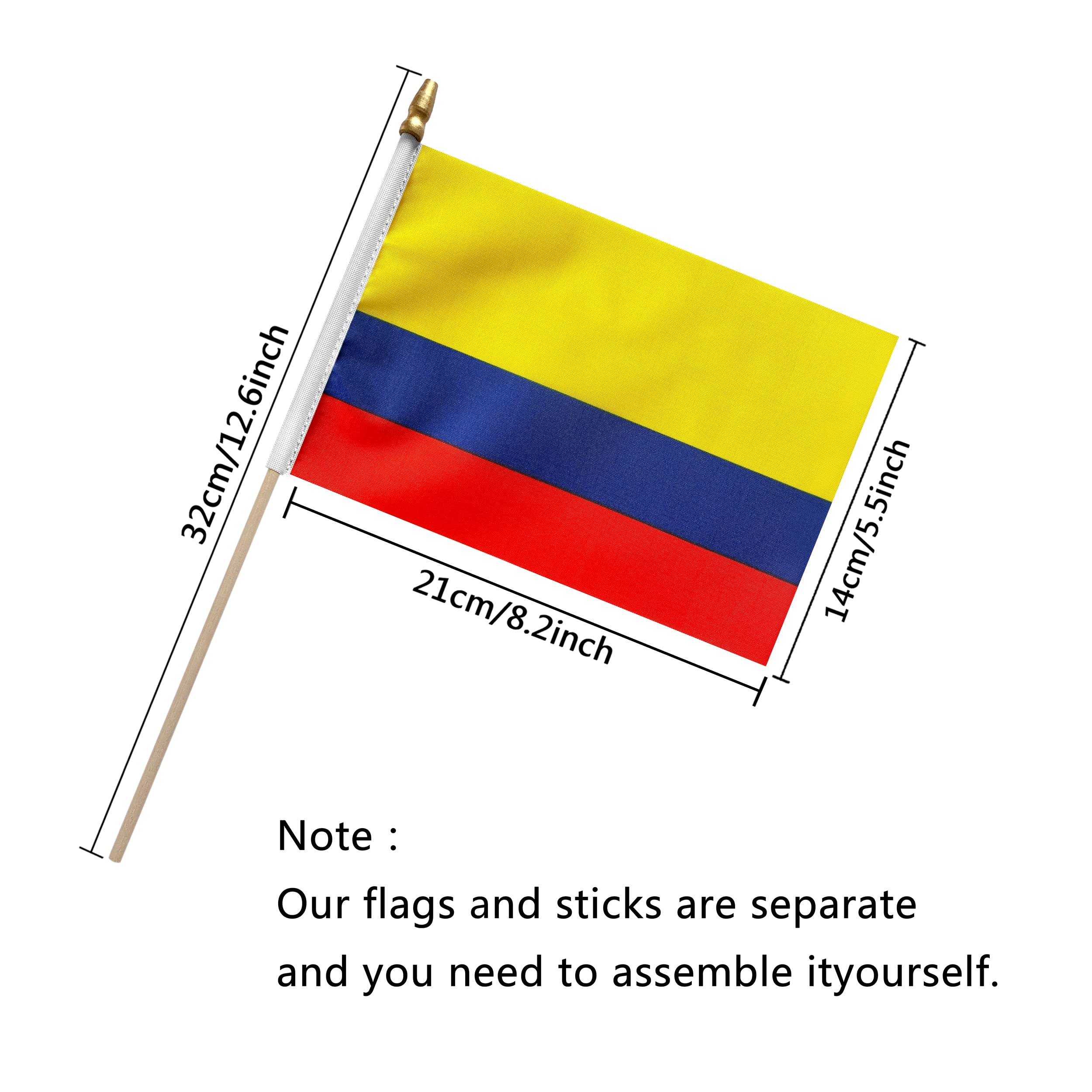 TSMD Colombia flag with a wood stick, ready for handheld display.