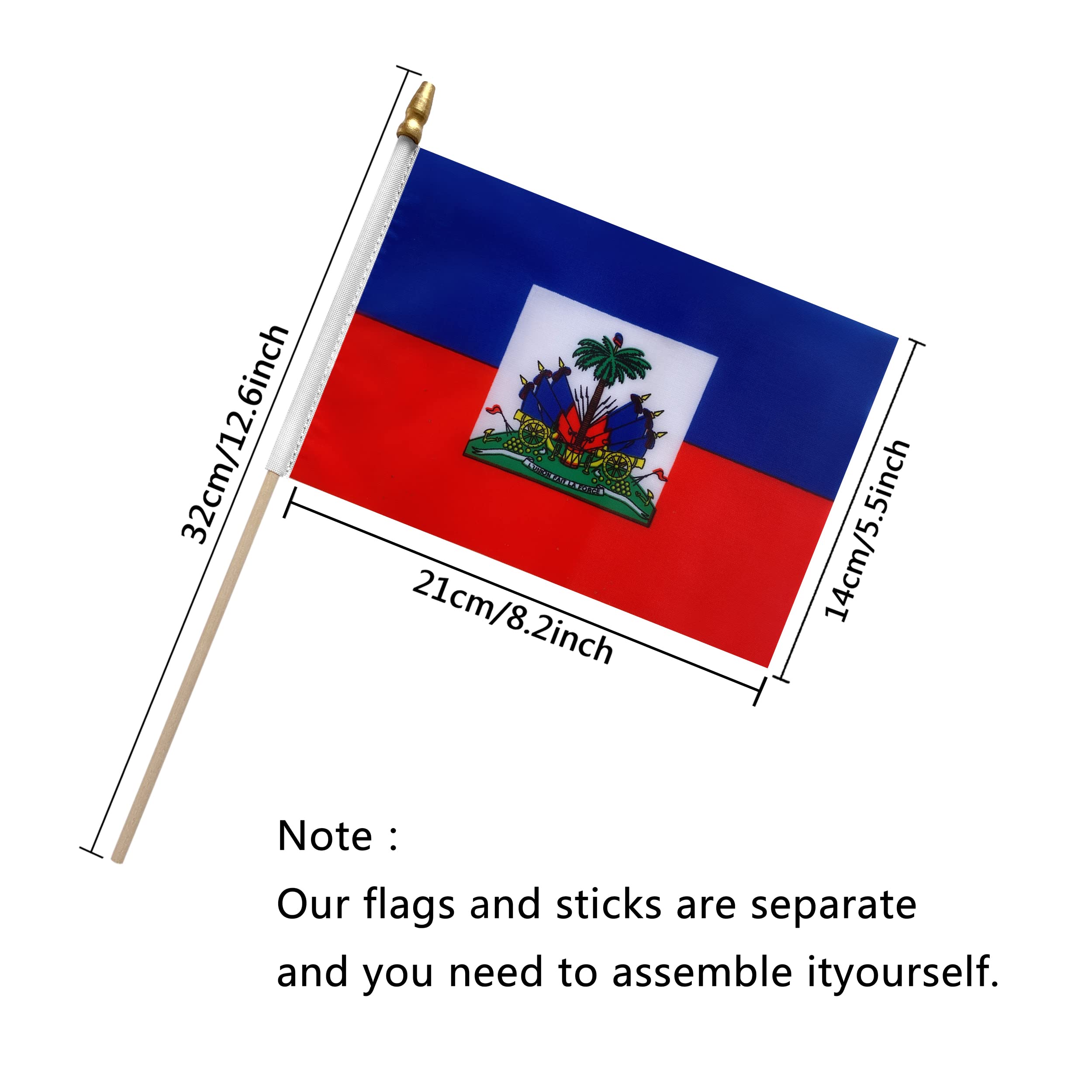 TSMD Haiti flag stick 12-pack back view with durable printing on both sides.