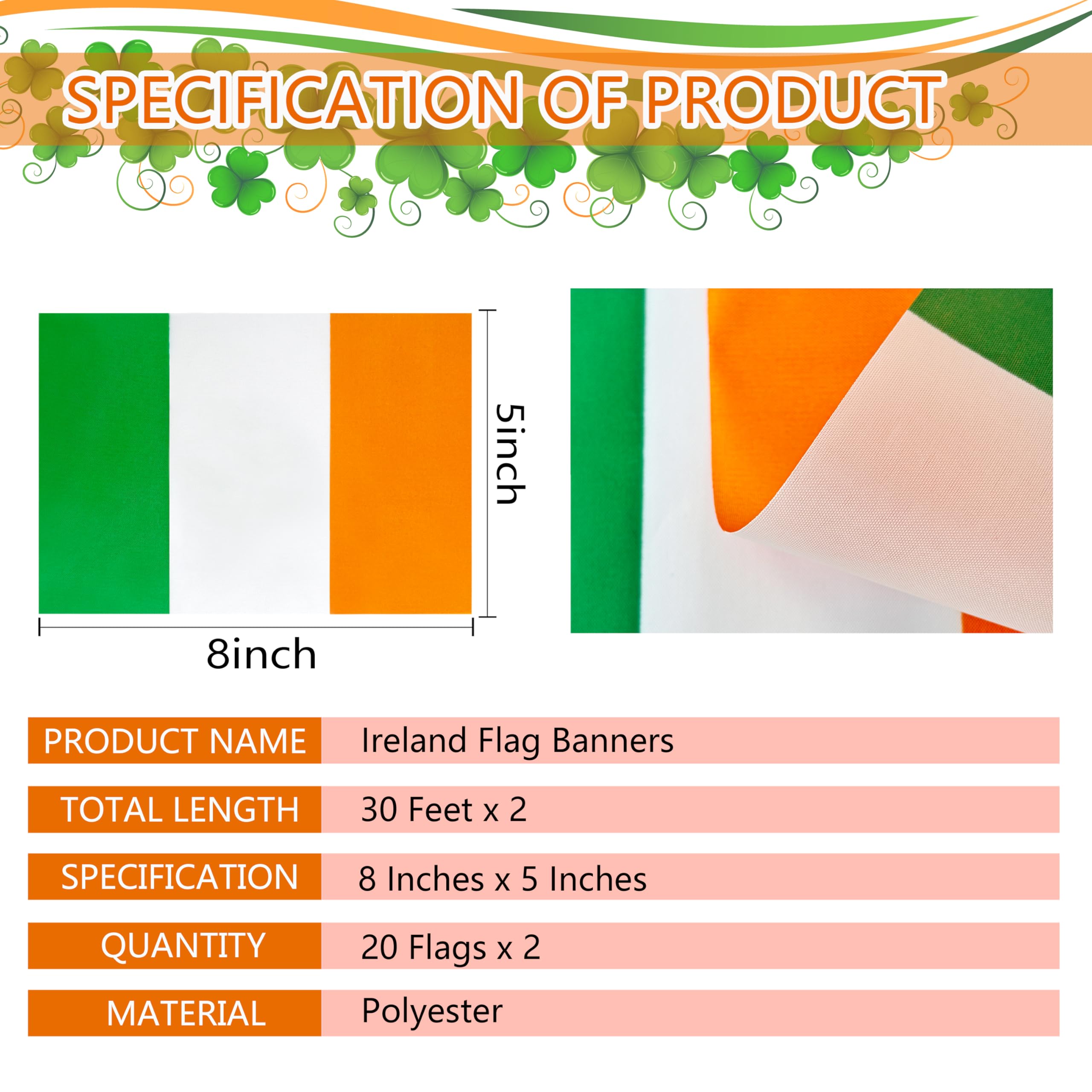 TSMD Irish flags string made of durable polyester for repeated use