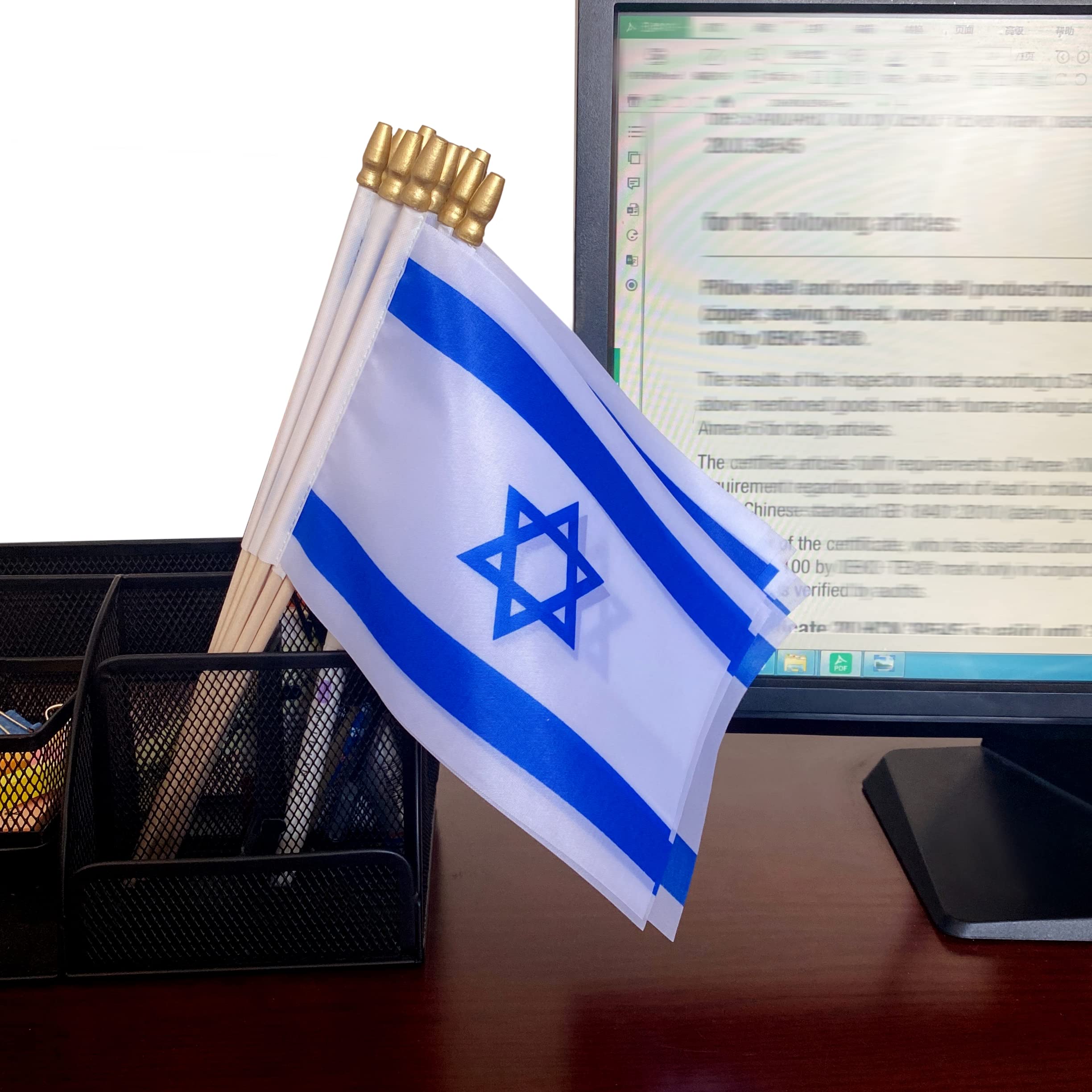 TSMD Israel flag decor ideas for desks, cups, and outdoor spaces.