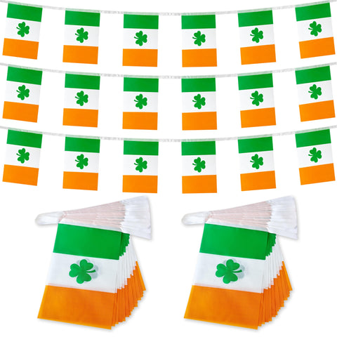 TSMD shamrock banner flags displayed indoors as wall decor for Patrick's Day.