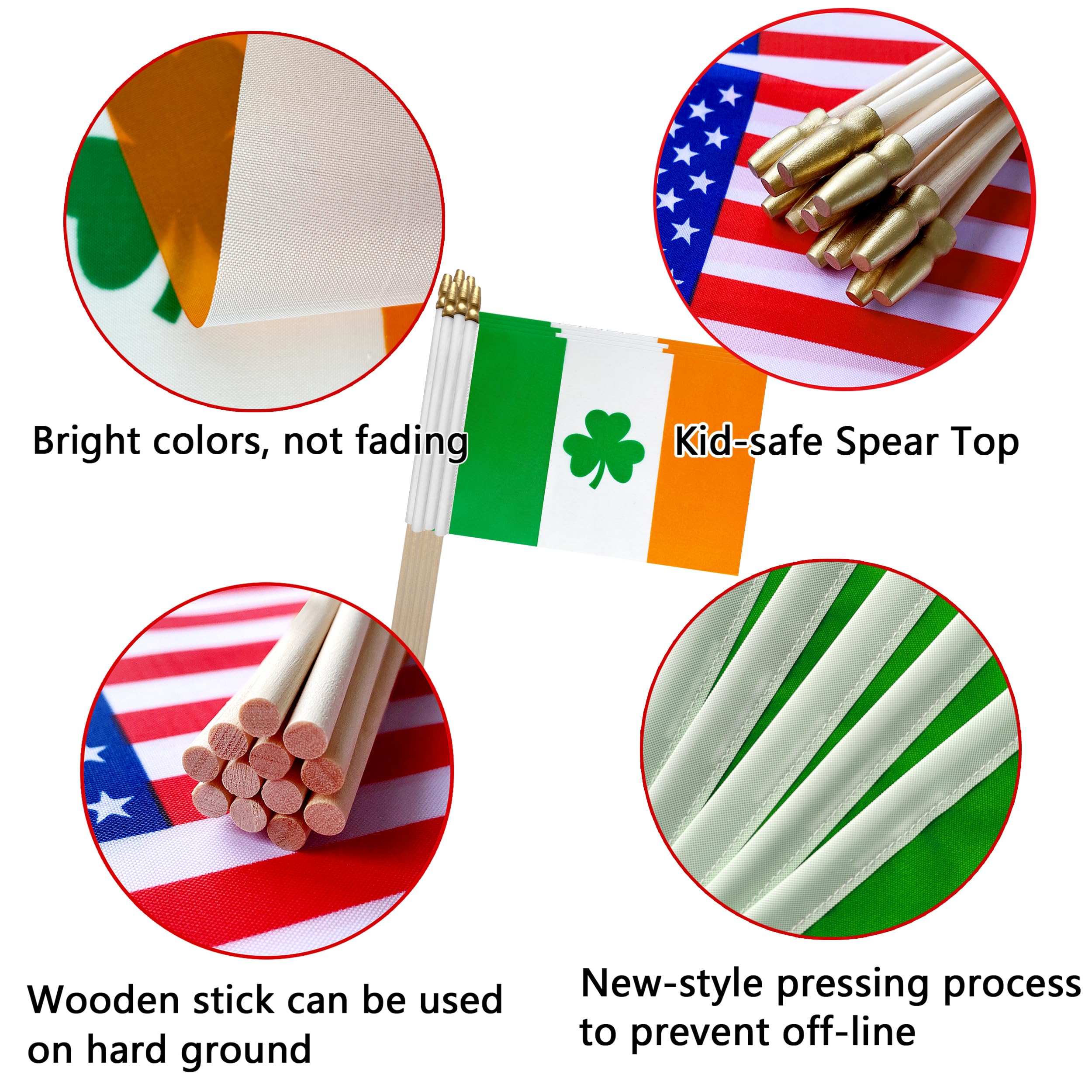 TSMD shamrock stick flags decorate desks, gardens, and party tables.