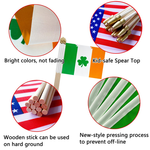 TSMD shamrock stick flags decorate desks, gardens, and party tables.
