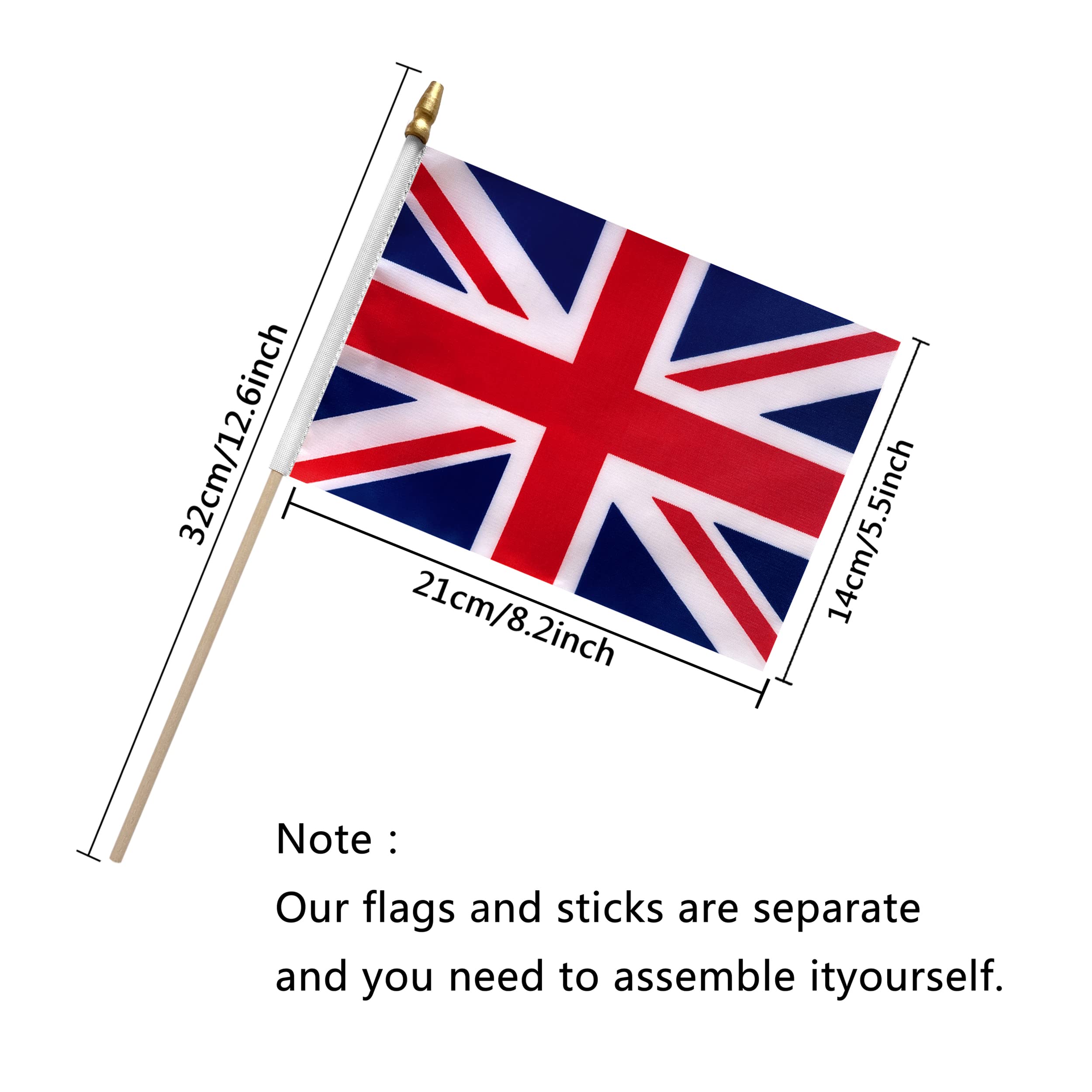 TSMD United Kingdom flag on a wooden stick, ideal for parades and outdoor events.
