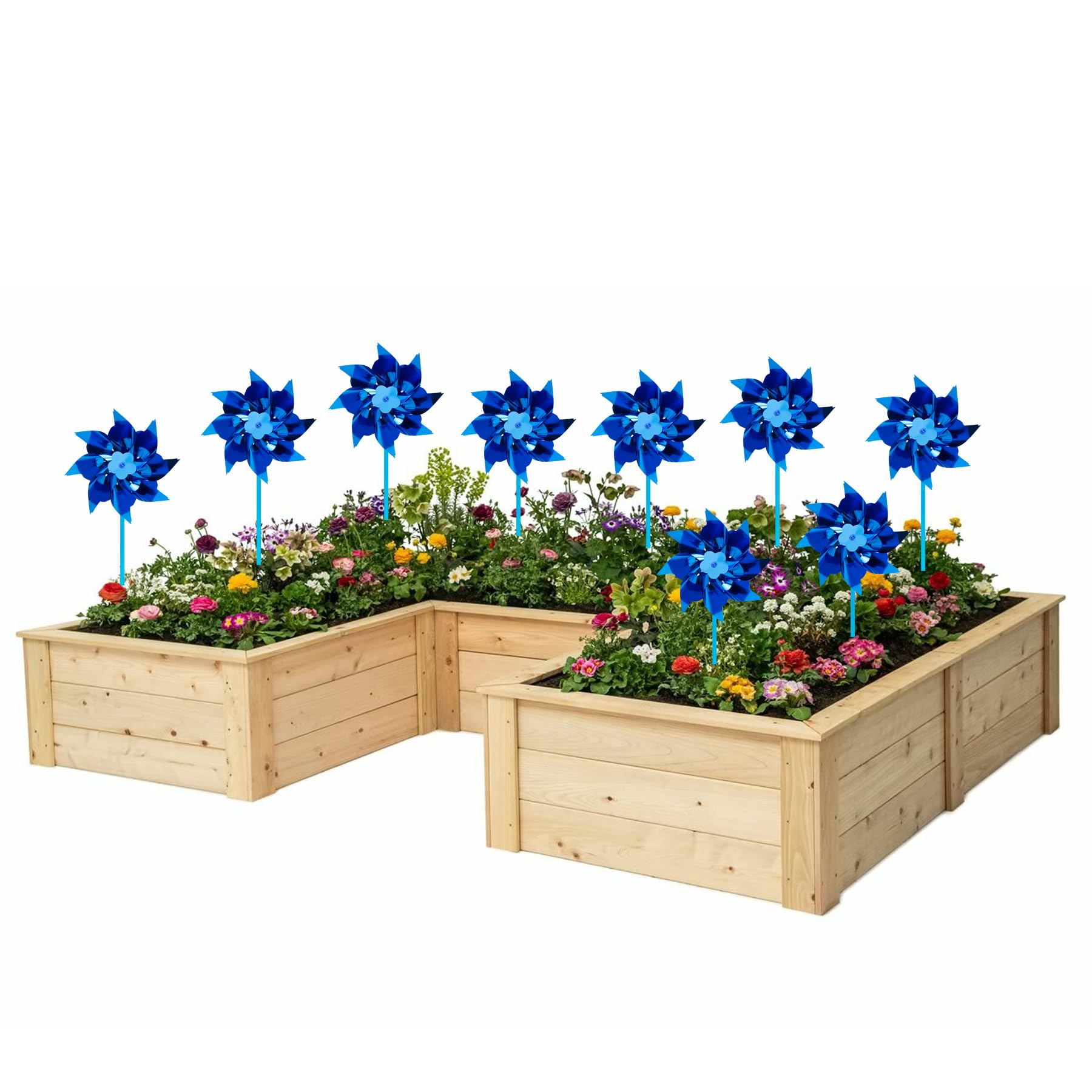 Tsocent blue garden decor pinwheels enhance party atmosphere with color.
