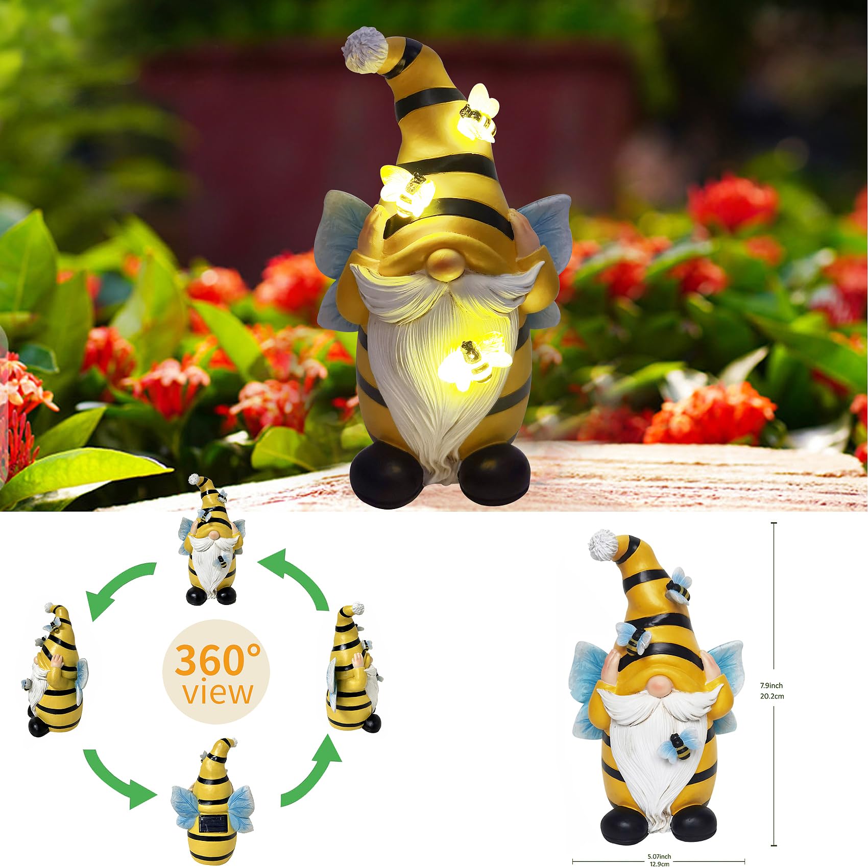 TSTGEE solar gnomes illuminate the porch and garden with warm night glow.