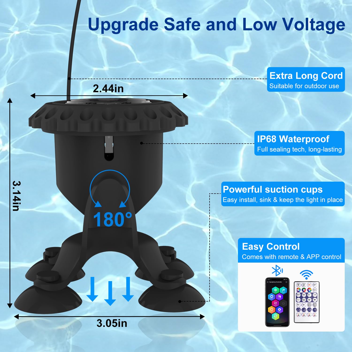 T-SUN IP68 pond light; weather-proof and durable.