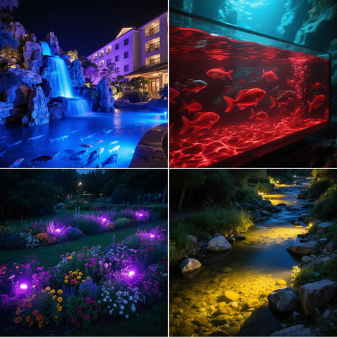 T-SUN RGB modes offer vibrant color options for water features.