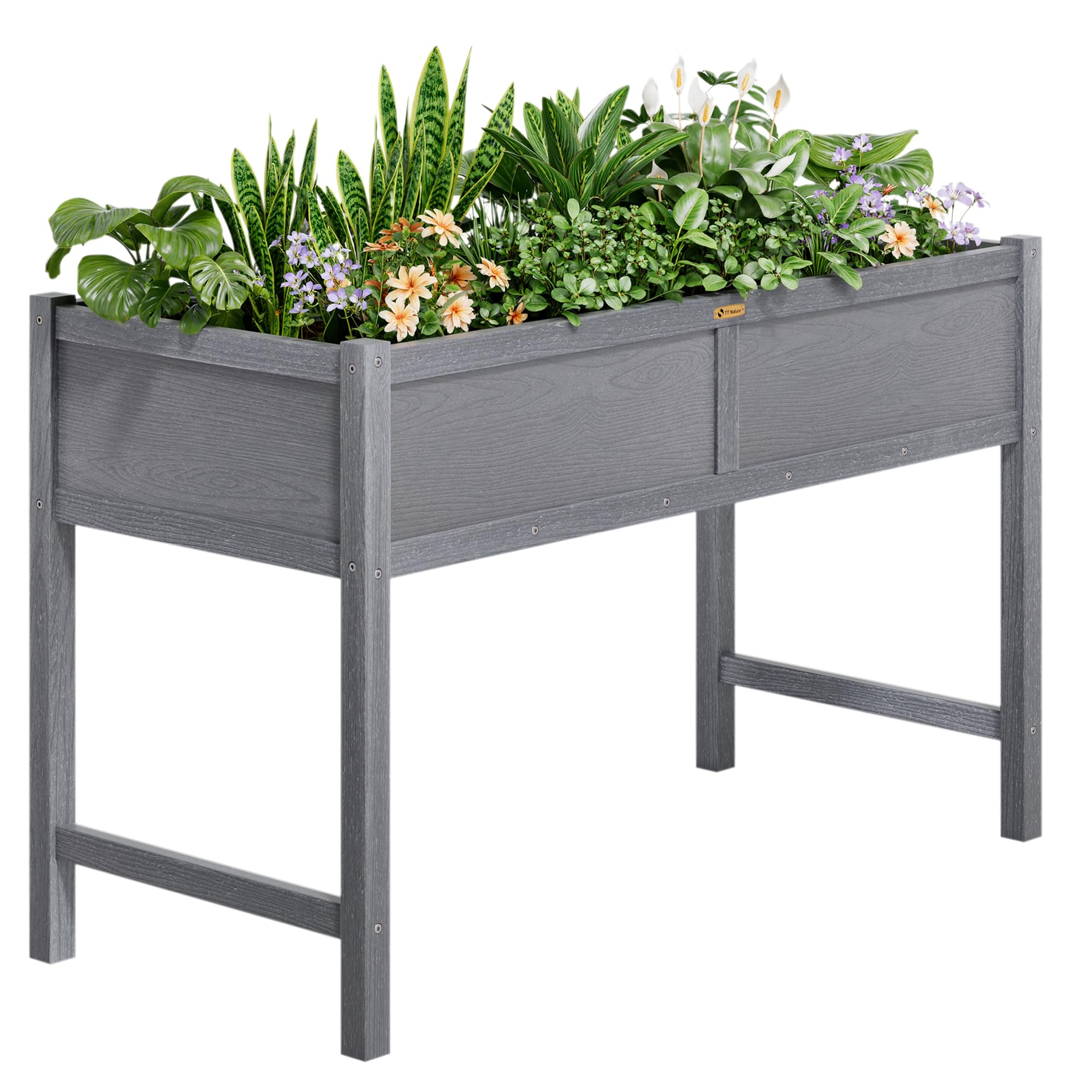 TT Nature HDPE raised bed with legs shown outdoors for stable patio gardening.