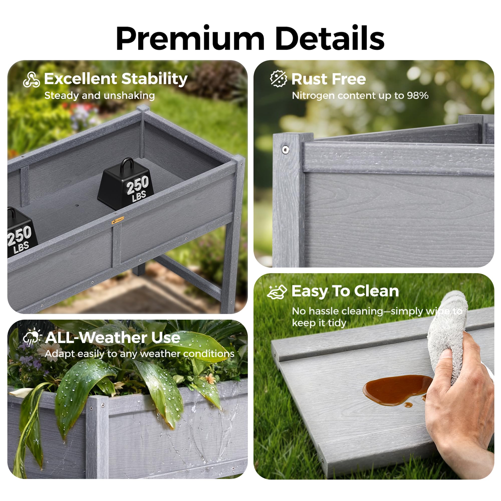 TT Nature weatherproof finish maintains color without painting for easy care.
