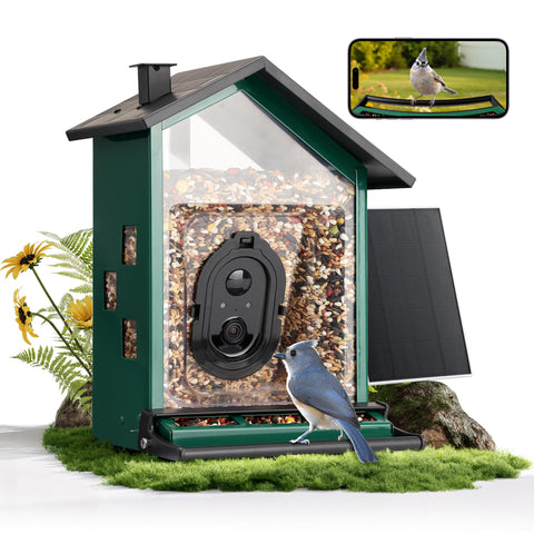 TT Nature smart bird feeder front view with camera for identification and viewing