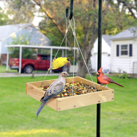 TT Nature weather-resistant wood bird feeder withstands rain and sun.