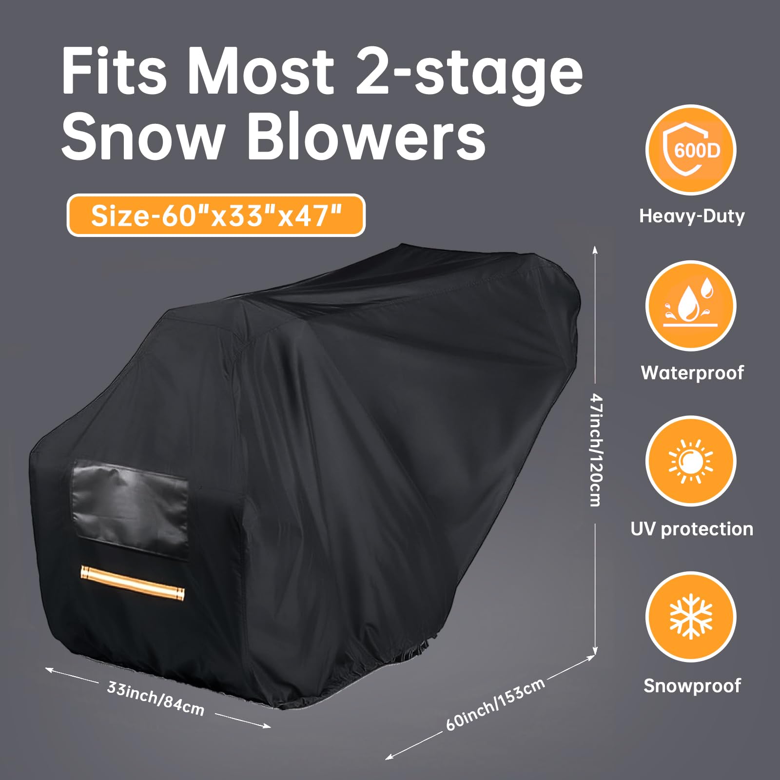 TTAJJUNK snow blower cover fabric detail highlights rugged 600D Oxford protection.