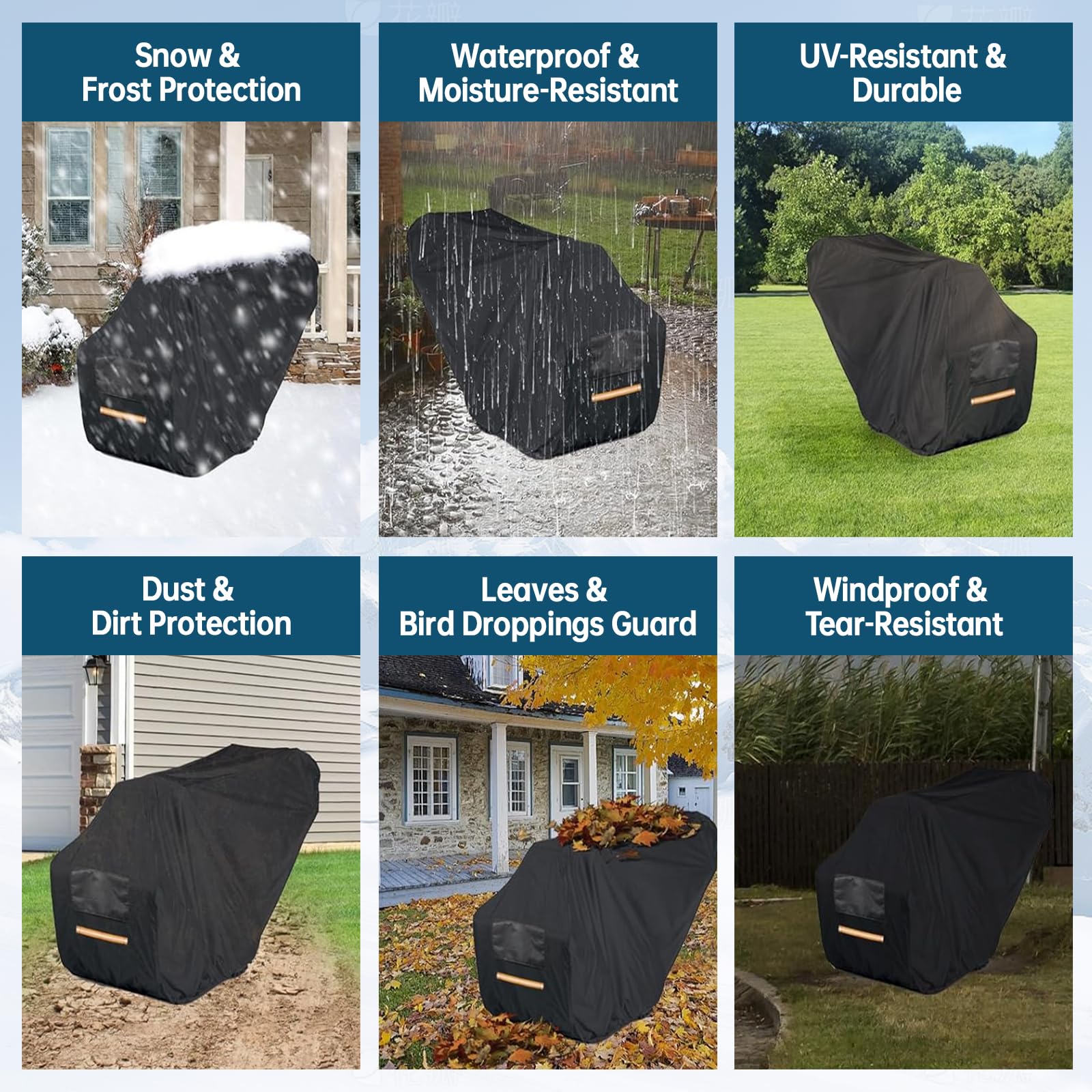 TTAJJUNK snow blower cover secure-straps ensure windproof fit.