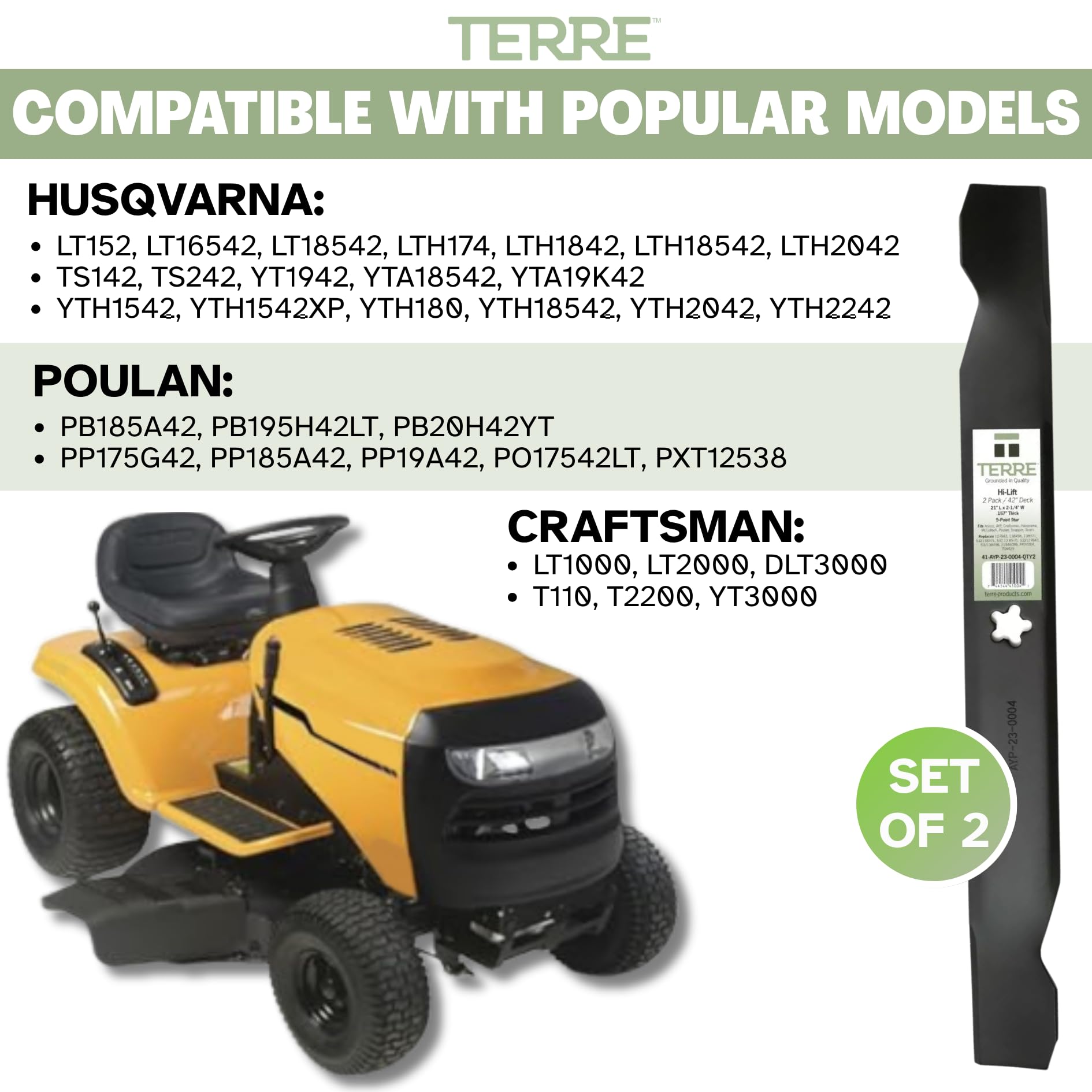 T TERRE replacement blades fit Craftsman LT1000 and similar mowers.