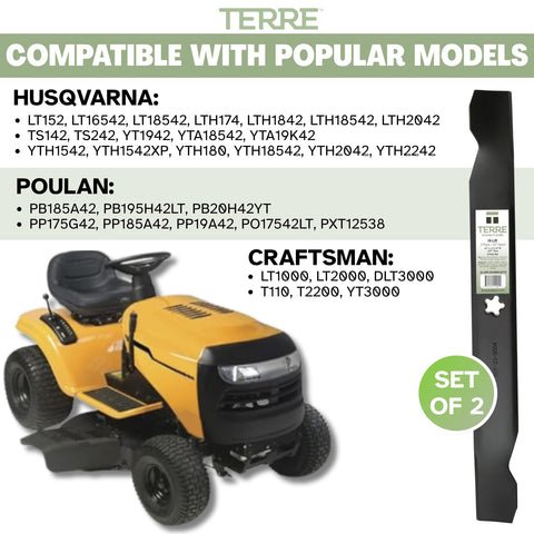 T TERRE replacement blades fit Craftsman LT1000 and similar mowers.