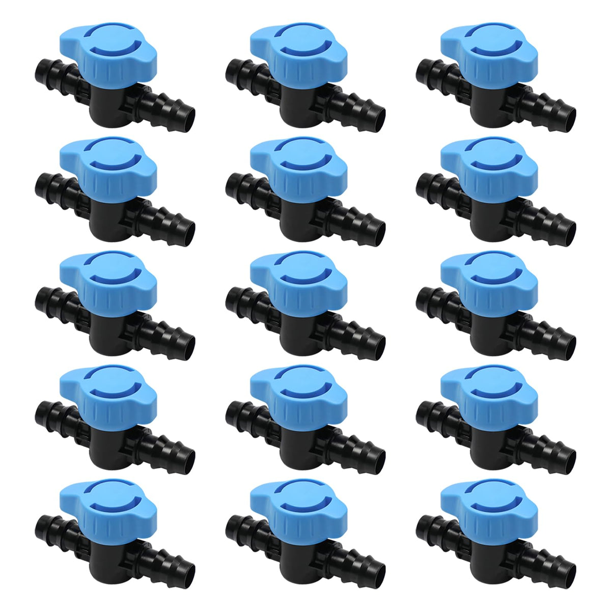 TTioDri 15-piece shut off valve set close-up for precise drip irrigation control.