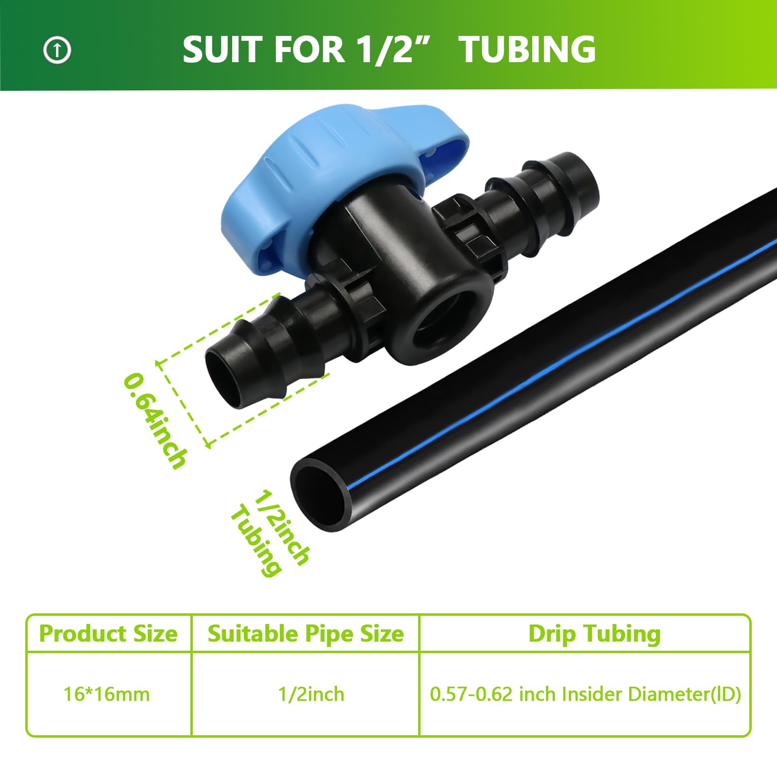 TTioDri barbed valve fittings shown with 1/2 inch tubing for leak-proof connections.