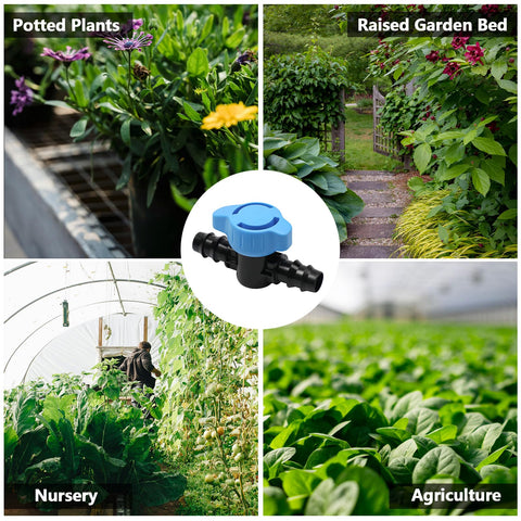 TTioDri barbed fittings with tubing in greenhouse irrigation scene.
