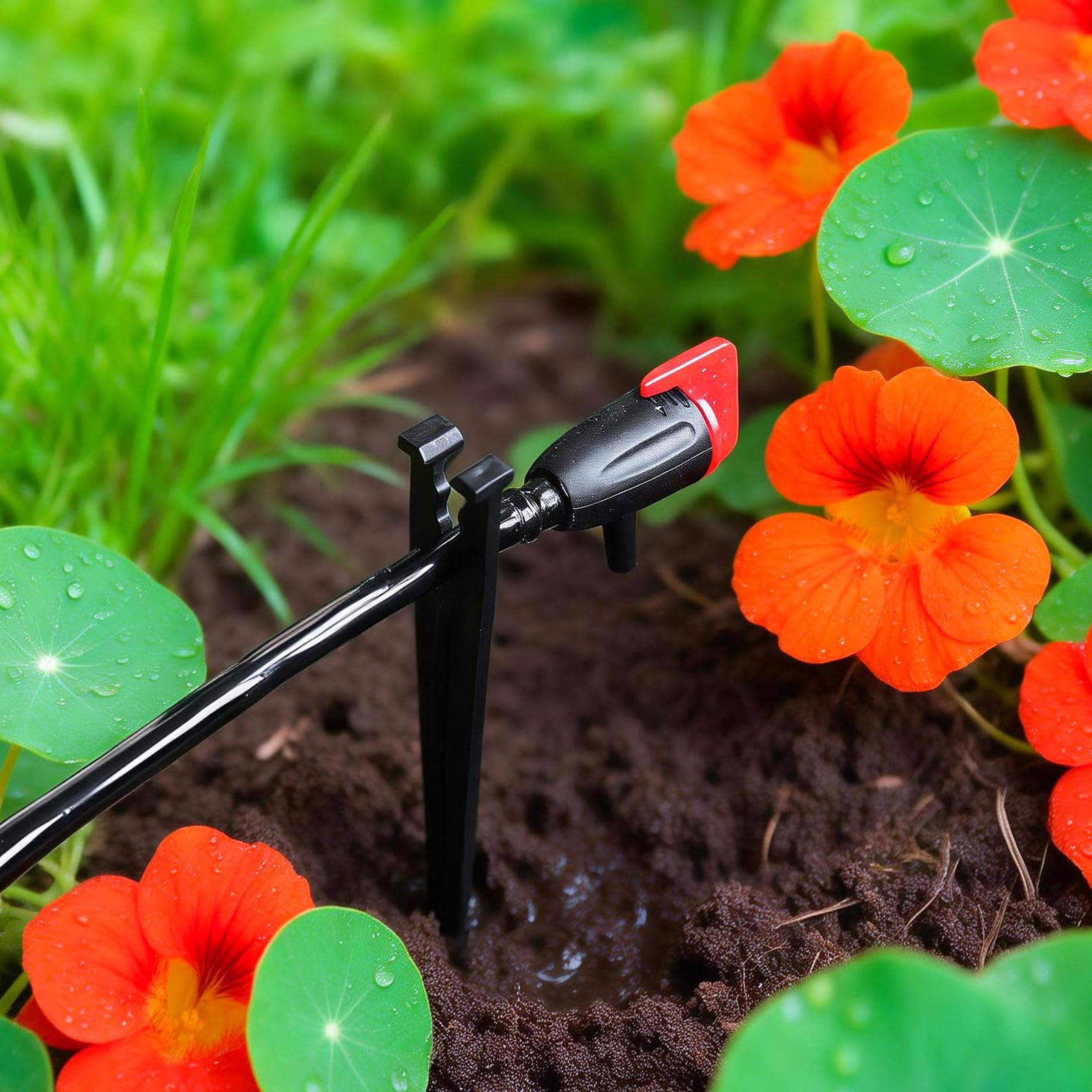 TTioDri ground-insertion stake stabilizes irrigation lines