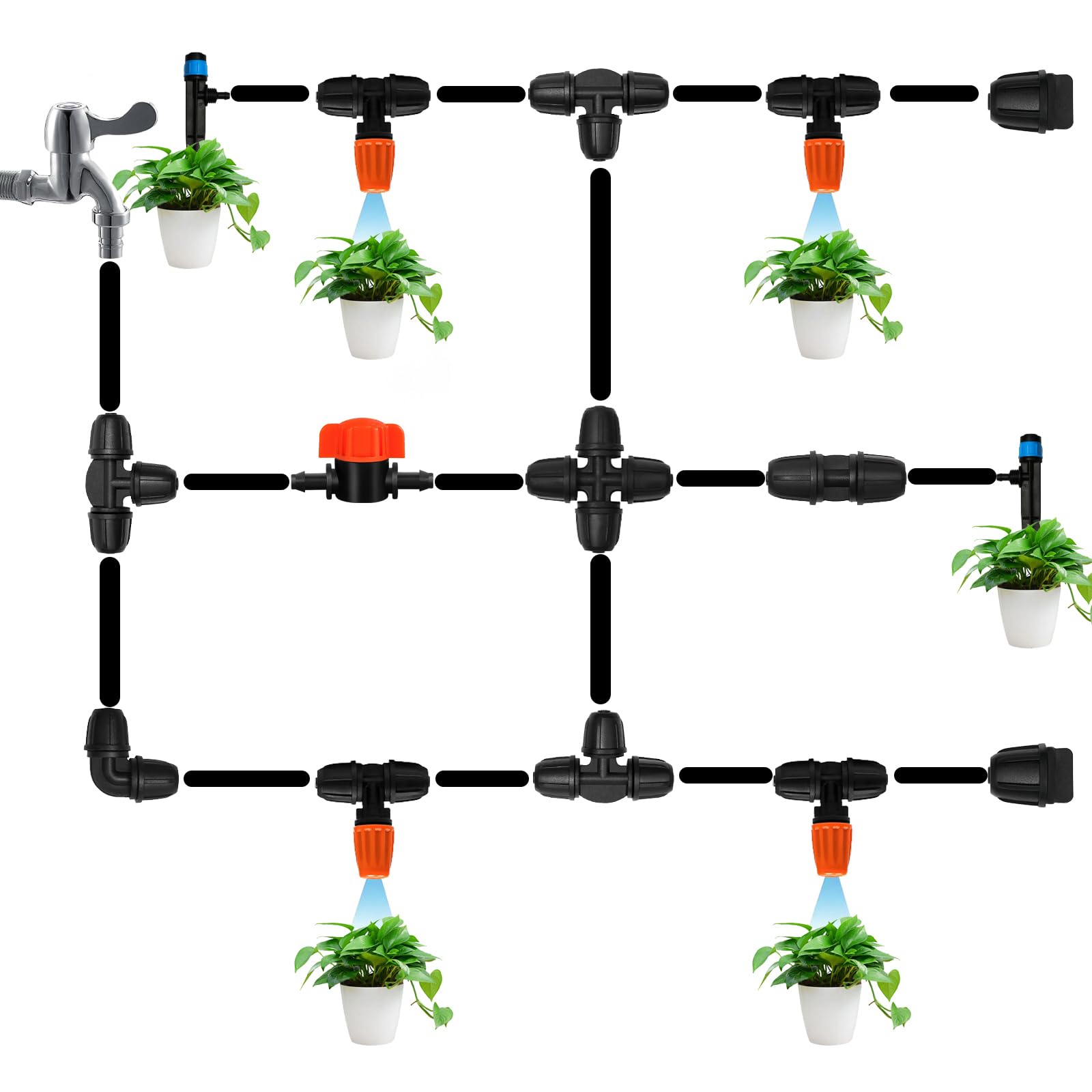 In-line shut-off valves help manage water flow precisely.