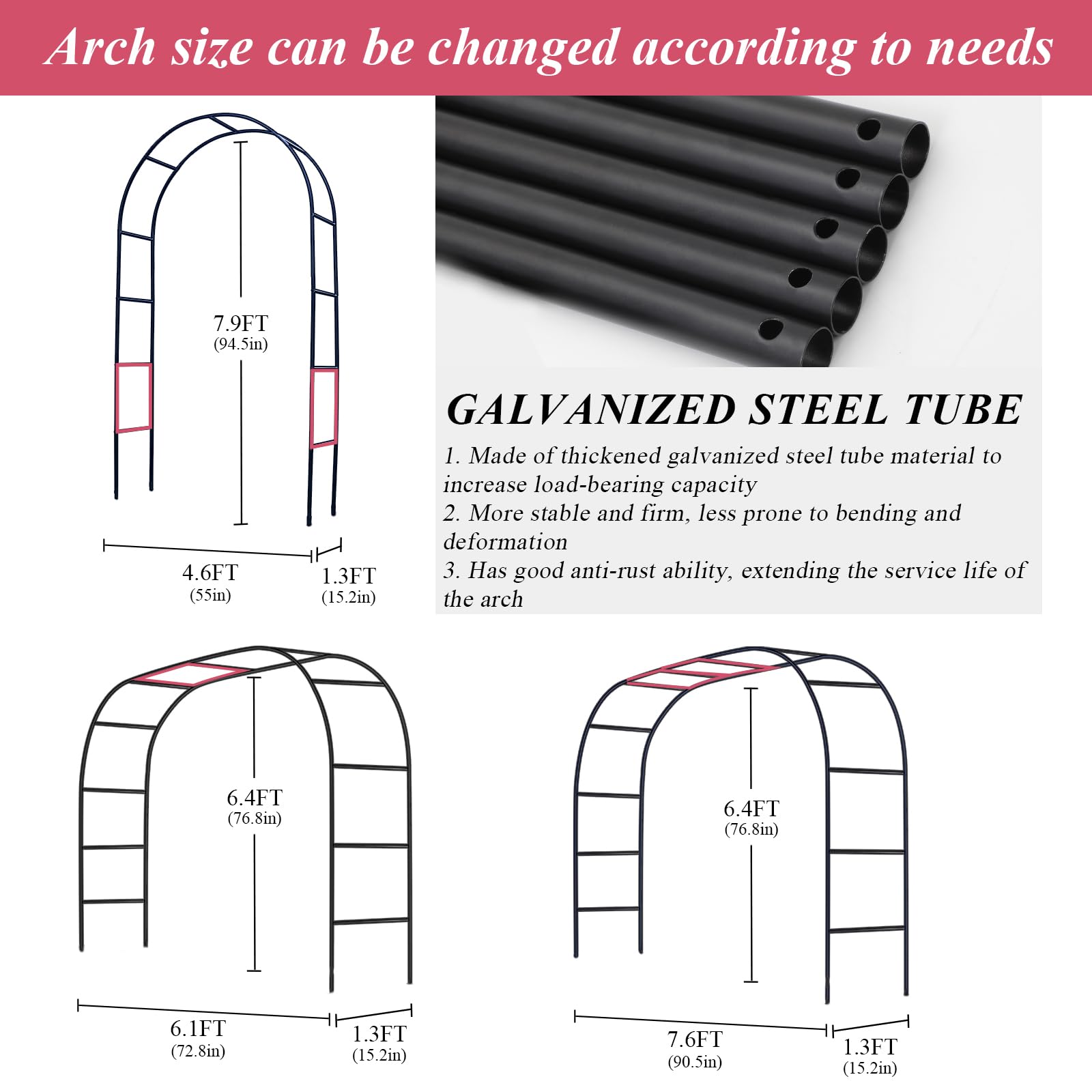 Ttootle galvanized steel arch assembles quickly with labeled parts.
