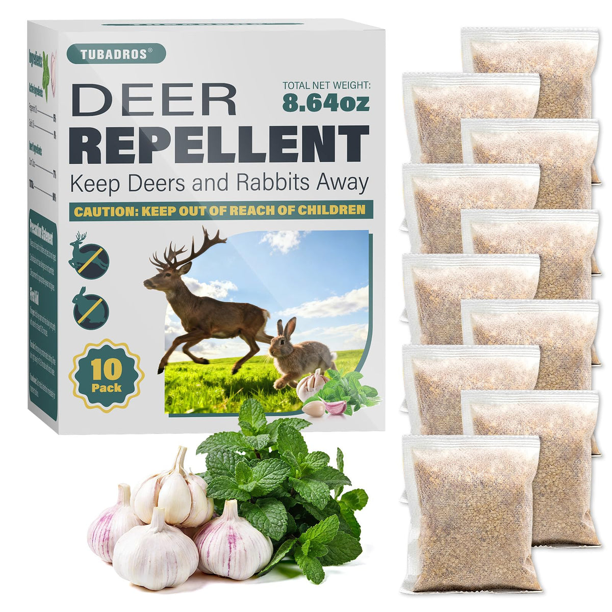 Tubadros Deer & Rabbit Repellent Pouches pack deters wildlife with a natural scent.