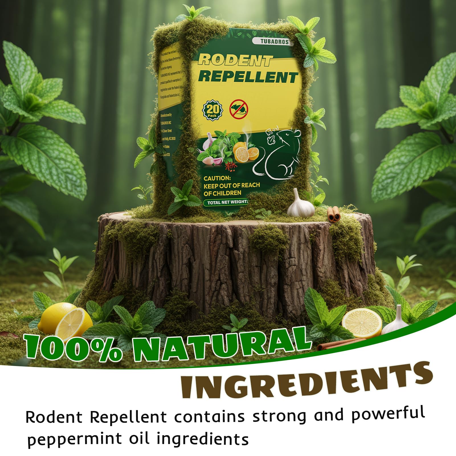 Tubadros rodent repellent for outdoor use protects gardens and structures from rodents.