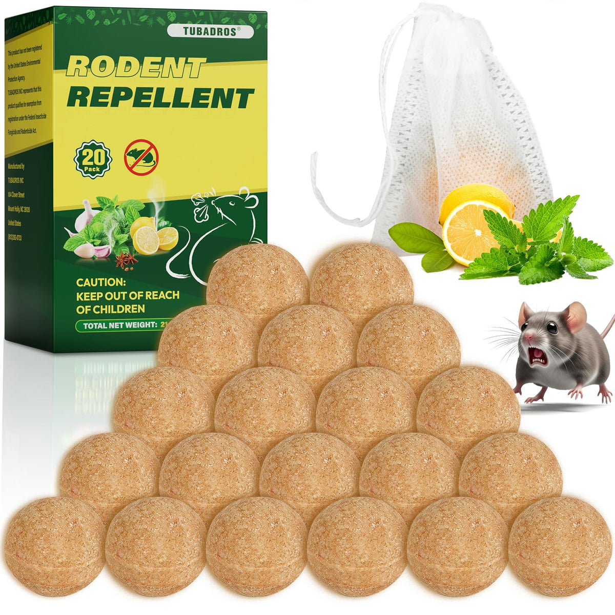 Tubadros peppermint oil rodent repellent bottle deters mice with a refreshing scent.