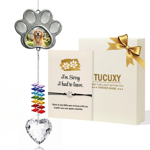 TUCUXY dog memorial suncatcher photo frame catching sunlight