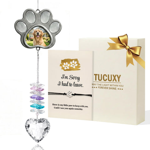 TUCUXY dog memorial suncatcher with photo insert brightens a window with a cherished memory.