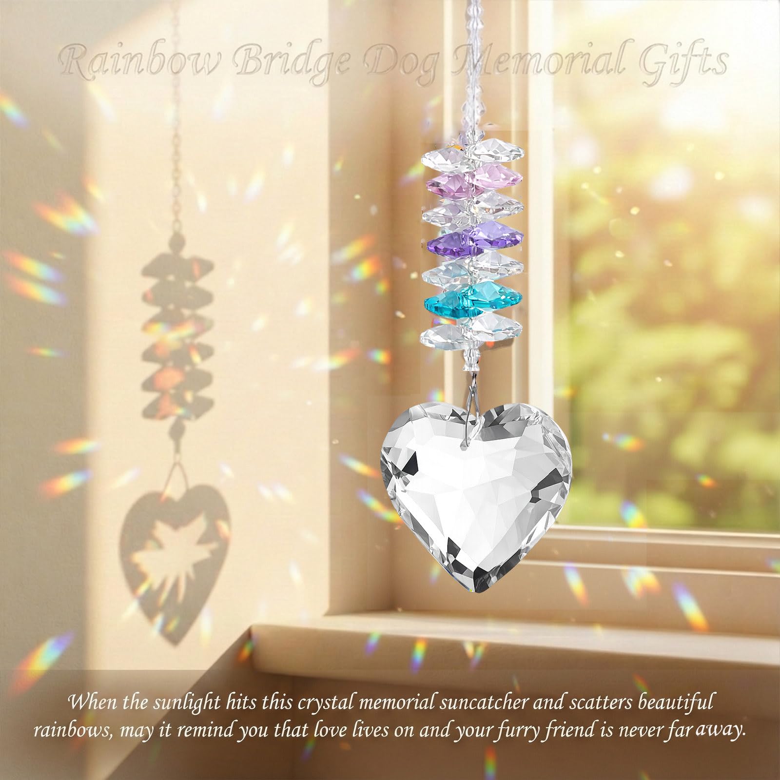 TUCUXY heart prism rainbow dispersion creates colorful light reflections throughout your space.