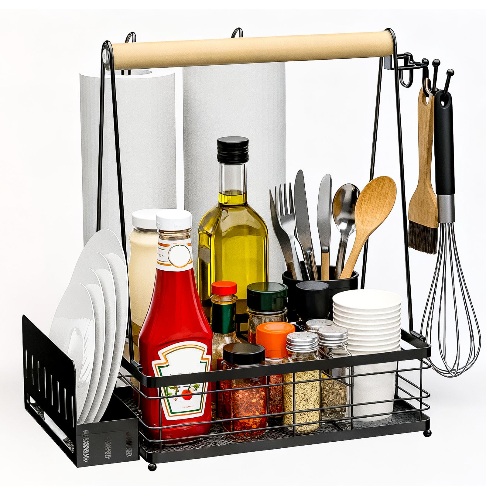 TUDALLK Grill Caddy with plate holder keeps plates within reach during outdoor grilling.