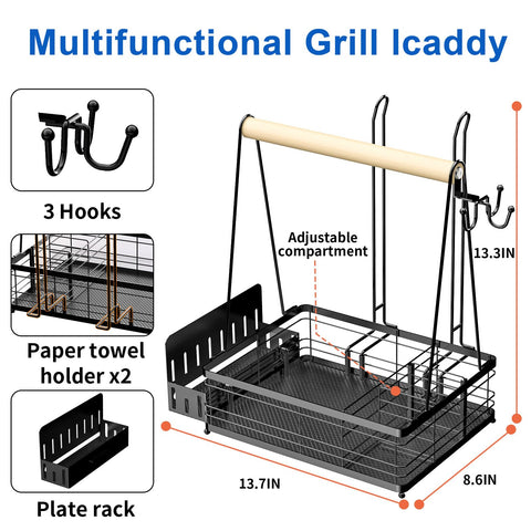 TUDALLK Grill Caddy side view shows spacious storage for utensils.