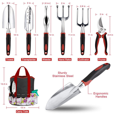 Tudoccy transplanter and trowel close-up for precise soil work.