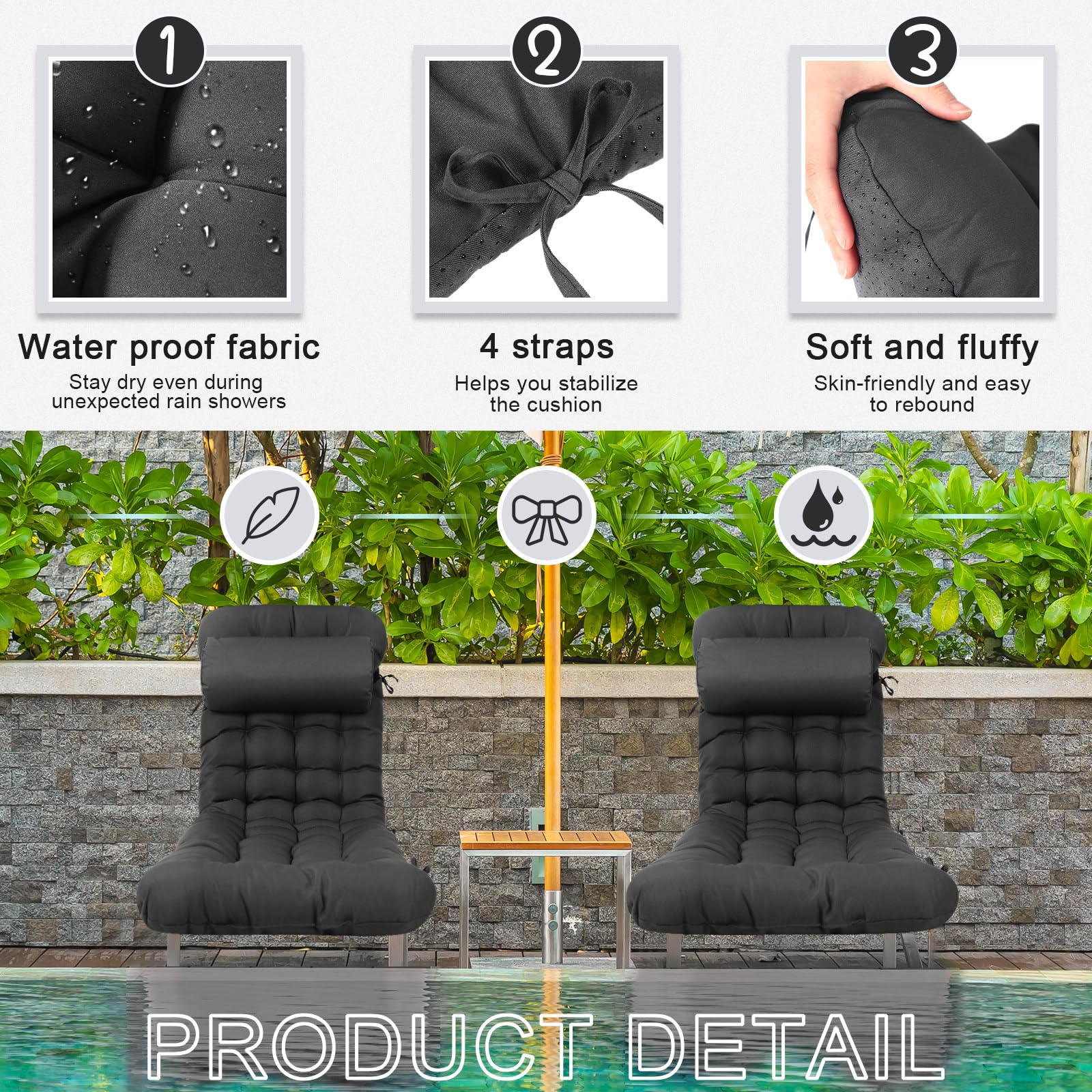 Tudomro chaise cushion with headrest pillow for added support and relaxation.