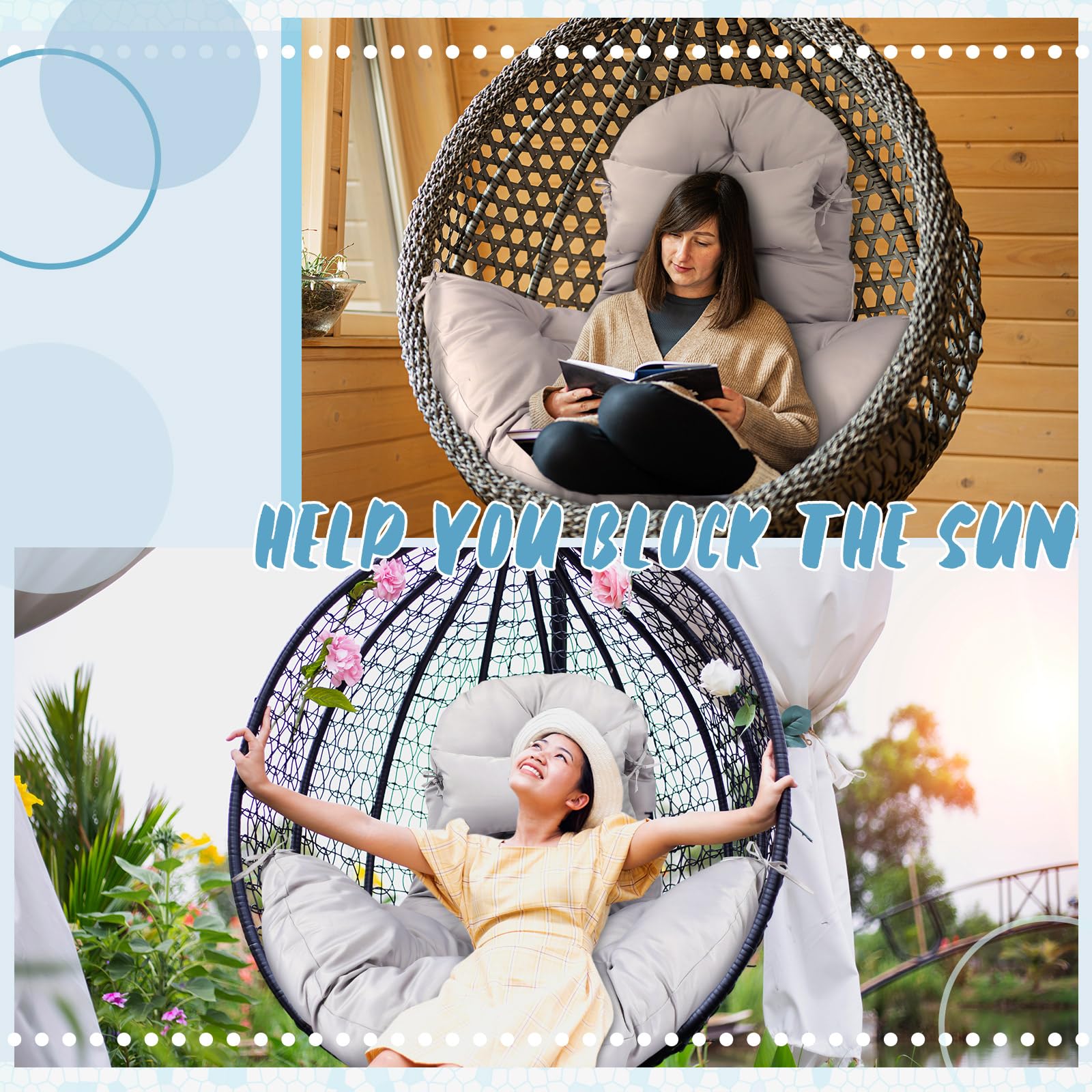 Tudomro grey fabric cushion blends with outdoor furniture