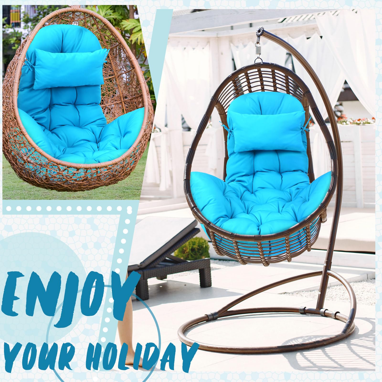 Tudomro secure-fit egg chair cushion shown on a hanging chair