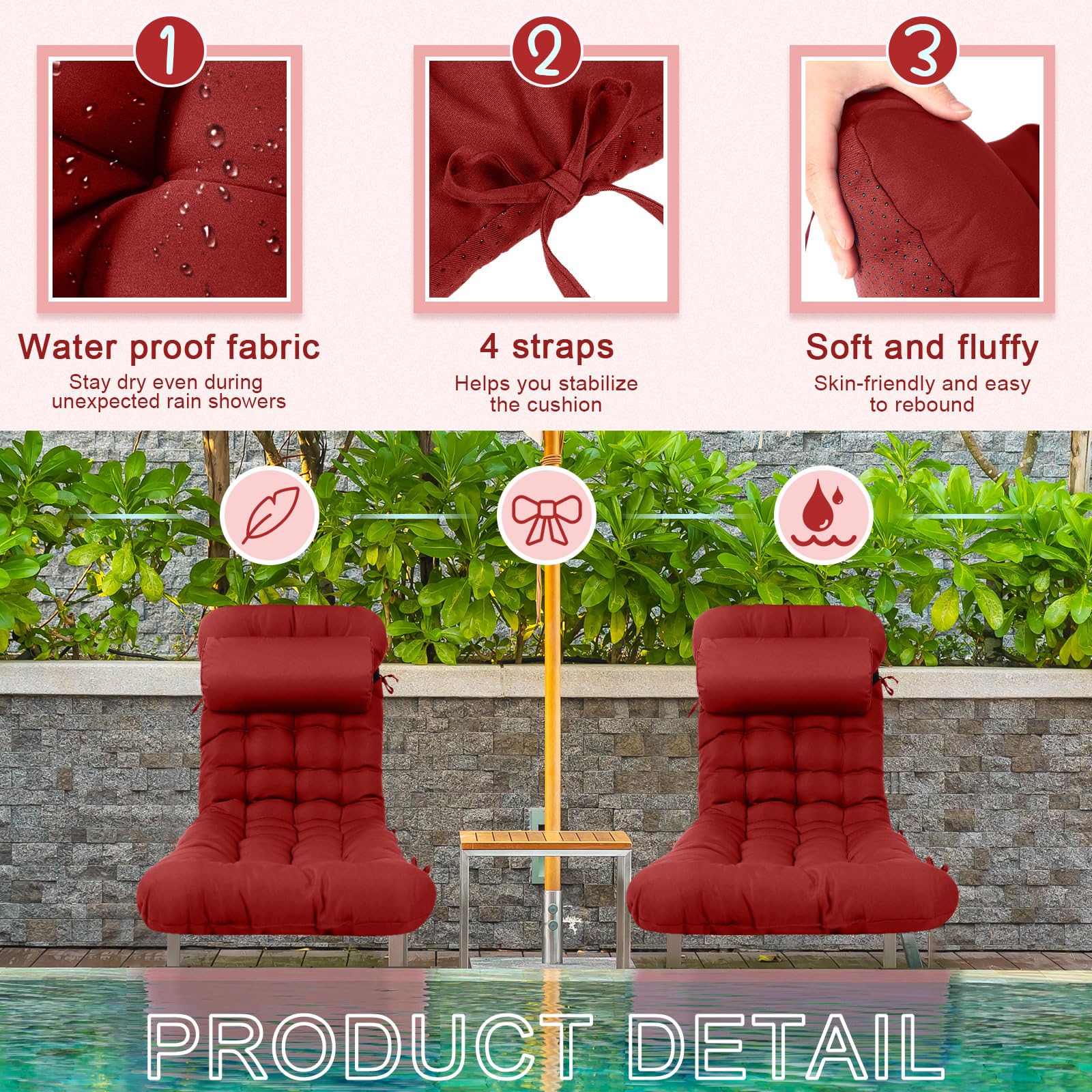 Tudomro waterproof fade resistant cushion preserves color for garden use