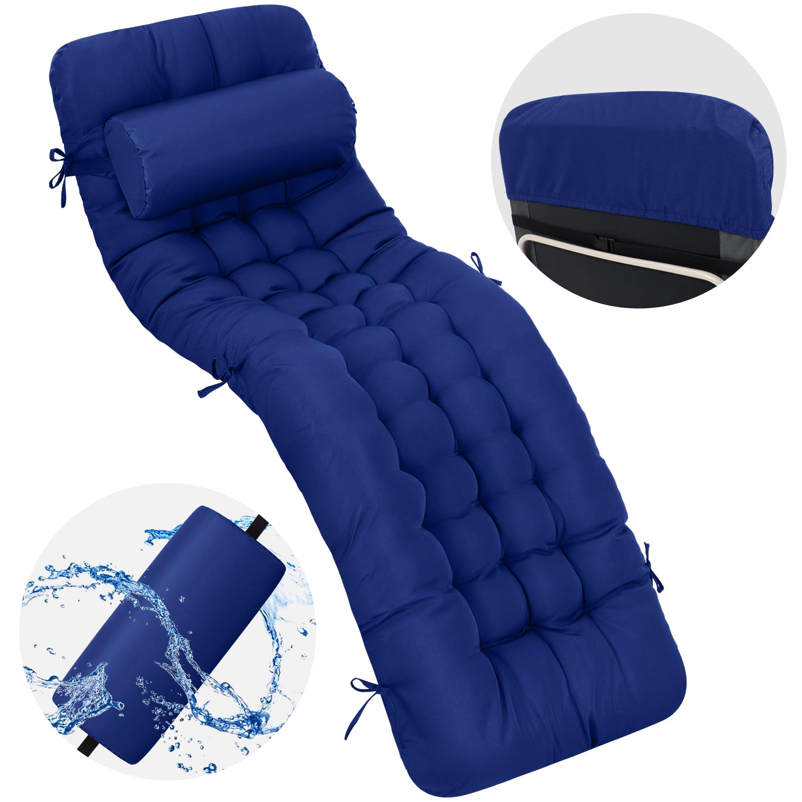Waterproof Tudomro chaise cushion with headrest for poolside use