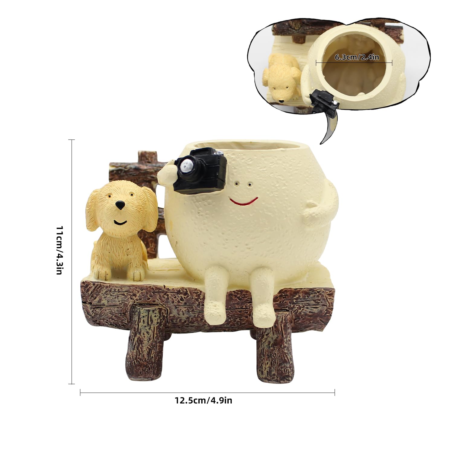 Tuenmofun hand-painted resin planter with dog accents, ideal for photos