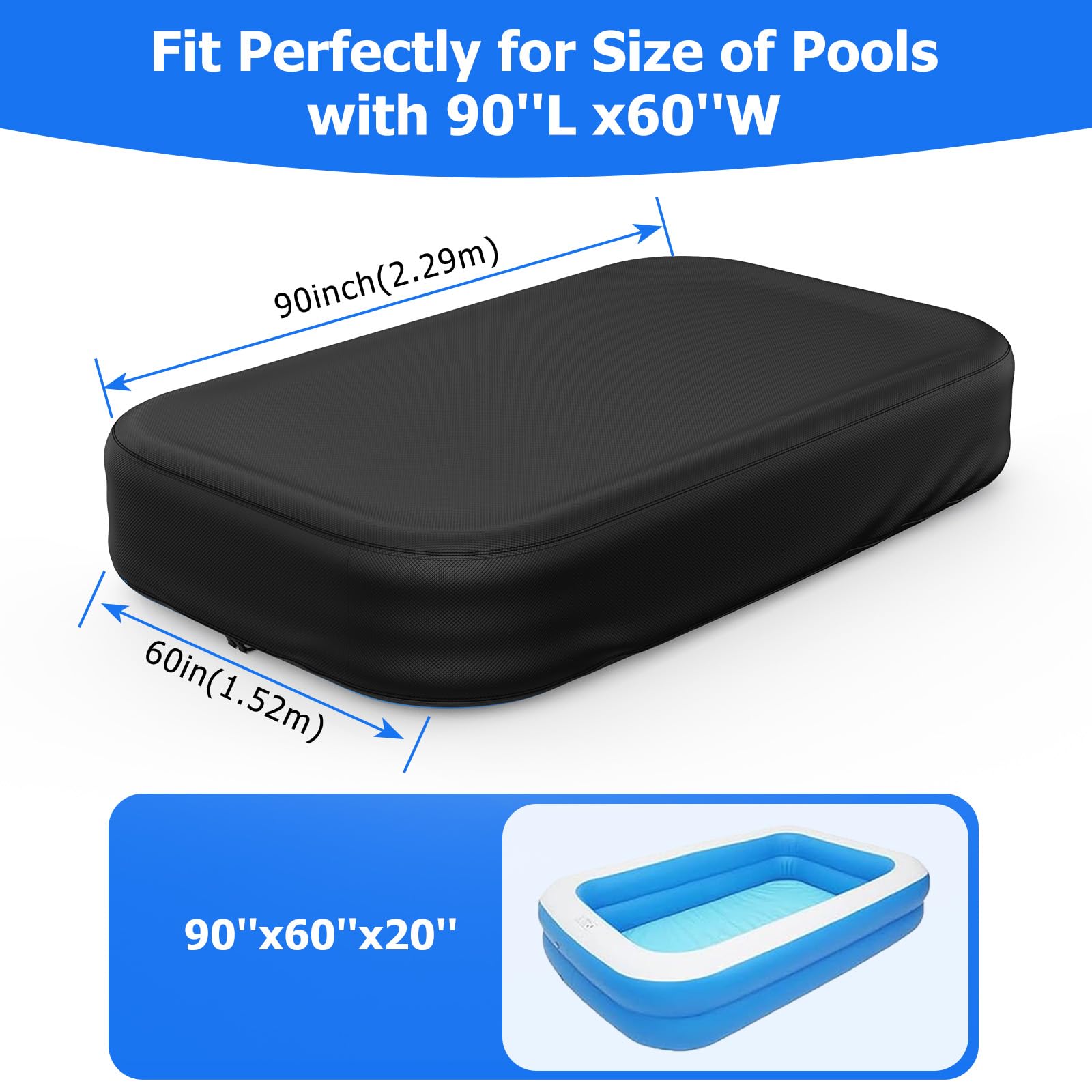 Tufmunb 90x60 pool cover with extra buckle keeps it firmly in place on windy days.