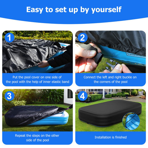 Tufmunb pool cover installs easily with corners and buckles for quick setup.