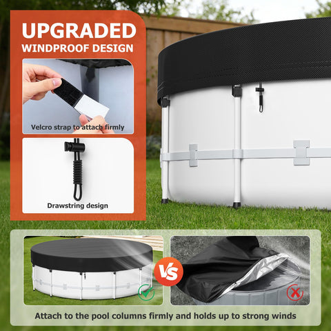 Tufmunb windproof ties and Velcro strap securing the cover against strong winds