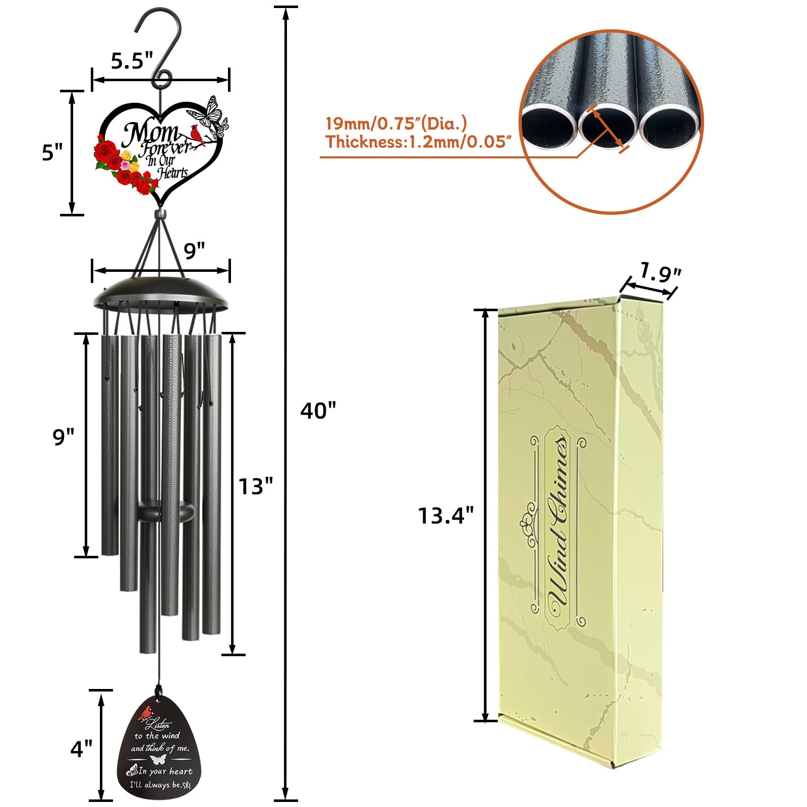 TUHYOCG Memorial Wind Chimes cardinal bird detail, brings a gentle focal point to any outdoor space.