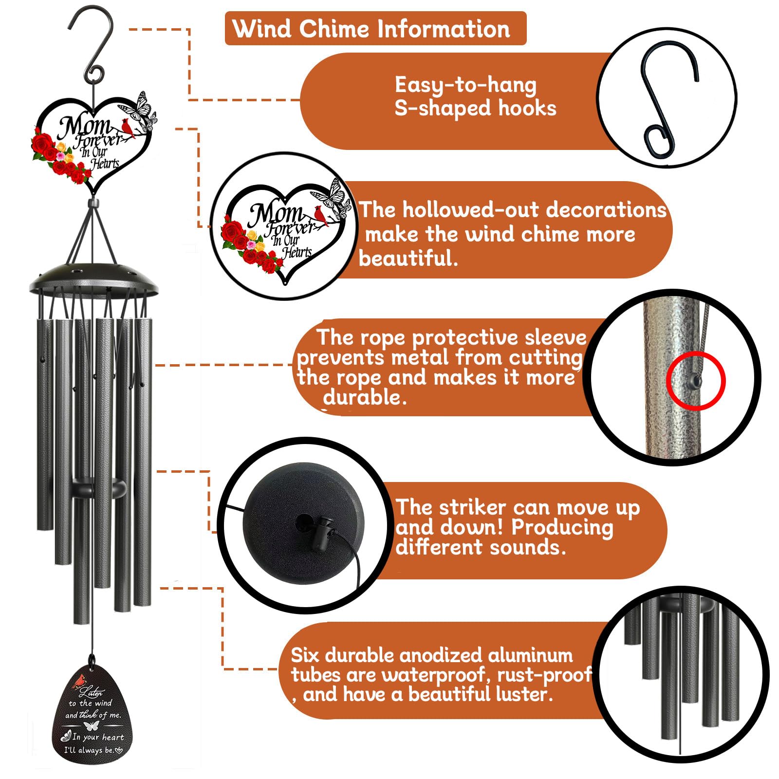 TUHYOCG Wind Chimes pendant inscription, shows a comforting message for remembrance.