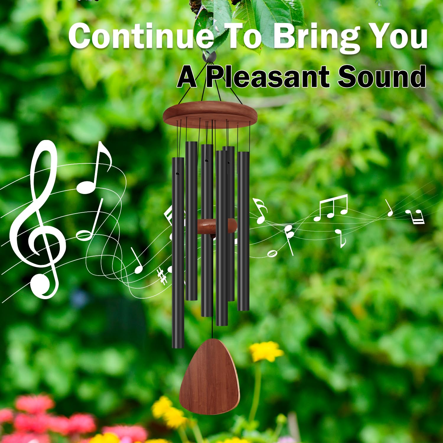 Tujol wind chime close-up shows six aluminum tubes