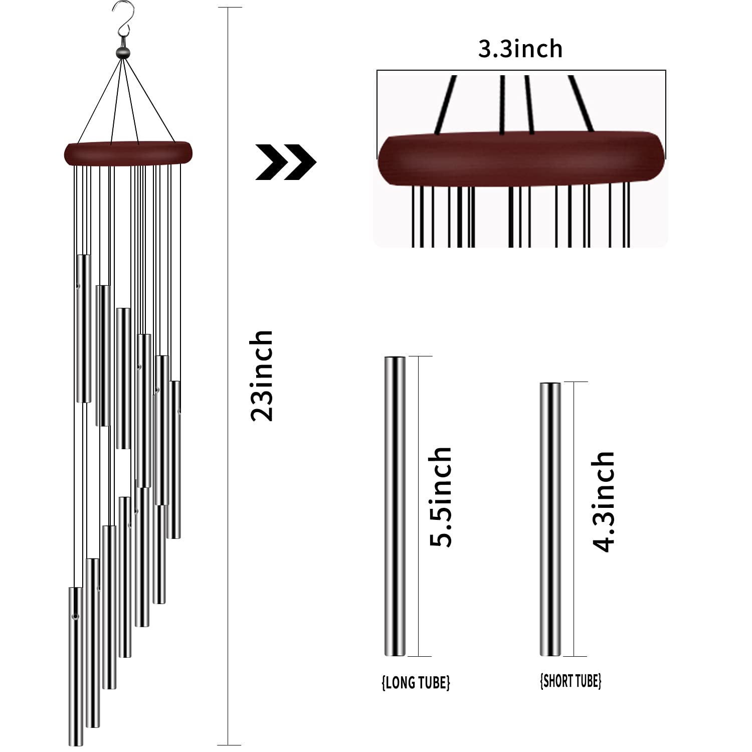 tujol wind chimes with 12 aluminum tubes enhance outdoor sound quality.